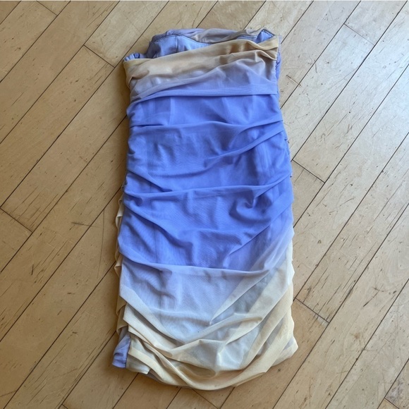 Zara Lilac & Beige Ruched Draped Mesh Mini Dress - Picture 10 of 15